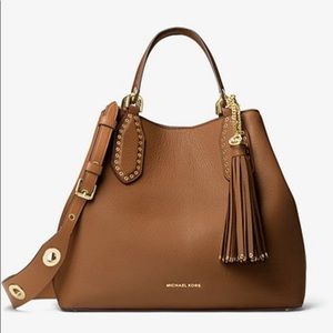 Michael Kors Brooklyn Large Leather Satchel- Acorn